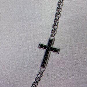 David Yurman Pave Cross SS Necklace w/Black Diamonds 22"